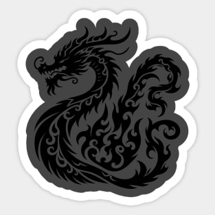 Mystical Fire Dragon Elegant Black and White Sticker